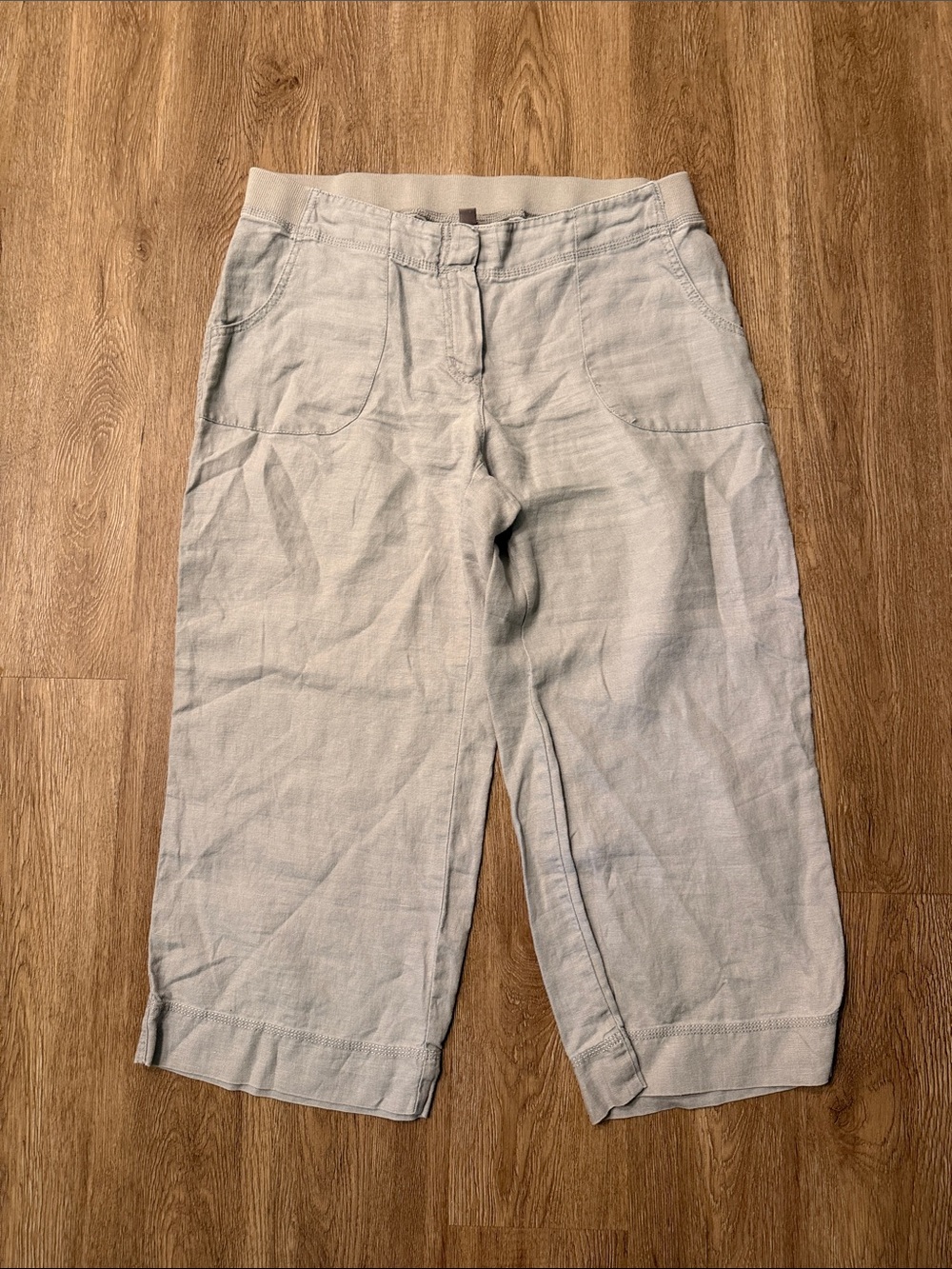 J. Jill Linen Crop Pants Oatmeal Heathered Elastic Waist Casual Summer Size 8